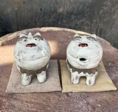 陶器製 獅子形 置物 2体セット