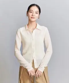 BEAUTY&YOUTH ラッセルレース レギュラーカラー シャツ オフホワイト