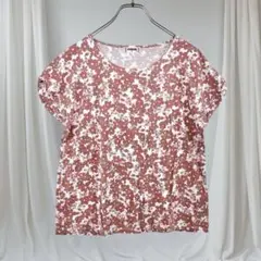 マックレガー M 花柄Tシャツ ボタニカル柄 綿100 カットソー 赤白 半袖