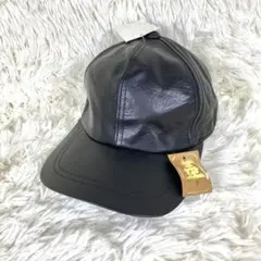 牛革 レザー キャップ ブラック