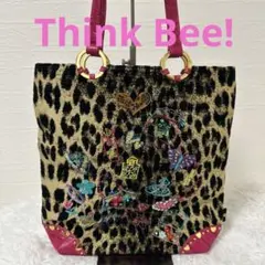極美品 Think Bee! レオパード柄 トートバッグ スパンコール