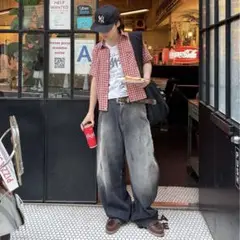 90's 半袖シャツ　チェック　短丈　cityboy ノームコア　シティー　古着