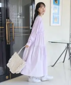 フリークスストア　裾フリルピグメント ロングスリーブワンピース　ワンピース