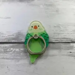 【残り2点】　スマホリング シンプル バンカーリング グリーン 鳥 インコ