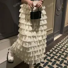 レース アプリコット ハイウエストスカート ラッフル フレンチガーリー Mサイズ