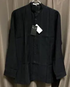 SKY WING ノーカラー ブラック長袖シャツ 薄手 透け感 Mサイズ
