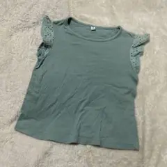 ※ Tシャツ　キッズ　UNIQLO 414185 レースフリルクルーネック　緑