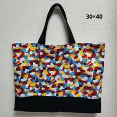 ハンドメイド　レッスンバッグ　ブロック柄