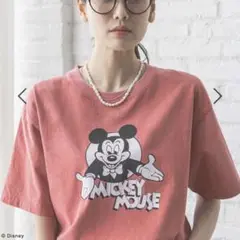 GLOBAL WORK ウォッシュ加工風ミッキーマウス Tシャツ　レッド