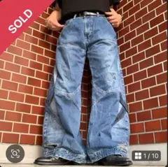 【購入可】再構築 リメイク デニムワイドパンツ 古着 ハンドメイド