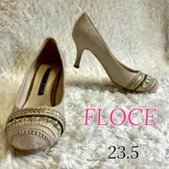 美品⭐︎FLOCE きらきらビジュー布パンプス　ラウンドトゥ