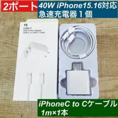 1m iPhone15.16タイプCケーブル＆2ポート40W急速充電器セット箱付