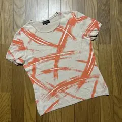 【美品】LANVIN 半袖ニット ベージュ/オレンジ　40 綿 麻