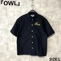 古着Vintage【OWL】ワークシャツ 刺繍入り半袖シャツ　黒　SIZEL