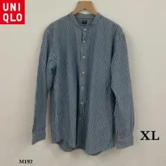 美品❗️UNIQLO『ユニクロ』ヒッコリー スタンドカラーシャツ【XL】ブルー
