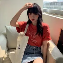 ロゴティシャツ半袖　韓国 レッド