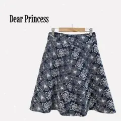 ディアプリンセス フラワー刺繍 フレアスカート 花柄 総柄 ネイビー 可愛い