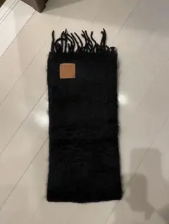 LOEWE モヘア マフラー スカーフ アナグラムレザー ブラック
