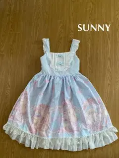 SUNNY プレゼントBOXねこ柄ジャンスカワンピース ブルー