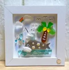 くじらのがんちゃんの島と魚釣りうさちゃん＊シーグラスアート