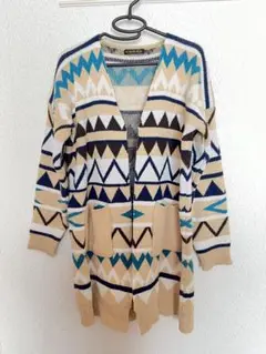 ゴージ GORGE ロングカーディガン　 ニット ネイティブ柄 size M