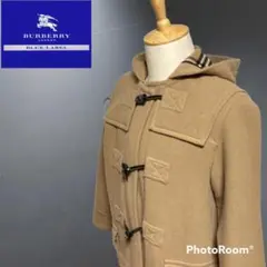 ➁バーバリーブルーレーベル ダッフルコート ウール キャメル ノバチェック