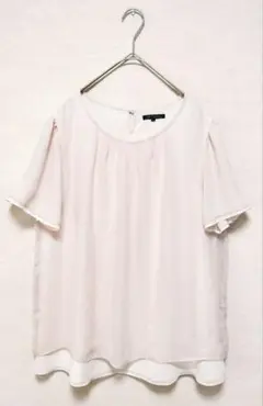 美品　23区　フレアー袖シアー重ねカットソーブラウス　44