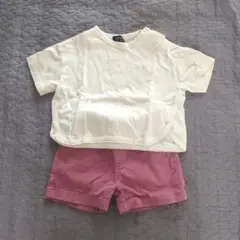 プティマイン　オーガニックコットンＴシャツ＆ピンクショートパンツセット　80cm
