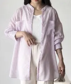 美品Riberry リベリー　シアーストライプシャツ　バックオープンシャツ