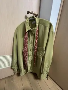 オリーブグリーン 長袖シャツ　深緑　70s vintage