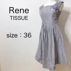 【Rene】ルネ ノースリーブワンピース スクエアネック チェック TISSUE