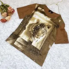 ★エヴェックスバイクリツィア★Tシャツ トップス【L】半袖 アニマル柄 ブラウン