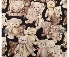 ゴブラン織りプリント　生地　テディベア　綿麻キャンバス　黒　110×50