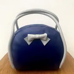 【日本製】ハンドバッグ　リボン付　（和装・洋装）（和風・洋風）紺×グレー