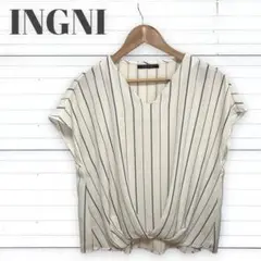 【INGNI】ホワイトストライプ柄♡フロントタックドレープトップスブラウス M