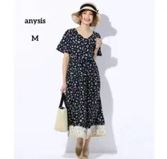 美品♡ anysis半袖ロングワンピース　花柄ワンピース　M ネイビー