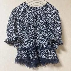 Vintage リボン柄　レース　ブラウス　古着