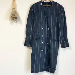 【ANGELO TARLAZZI】ロングコート♡麻♡ストライプ♡ネイビー♡