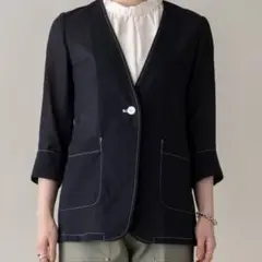 未使用品【エウクレイド】シアーノーカラージャケット ターンバック七分袖 オフィス
