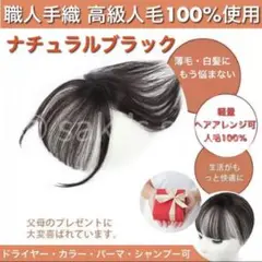 【気軽にヘアプラス+】ナチュラルブラック ヘアピース 部分ウィッグ 人毛100%
