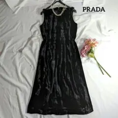 超美品 プラダ ベロア シルク ワンピース ドレス ブラック 高級 40