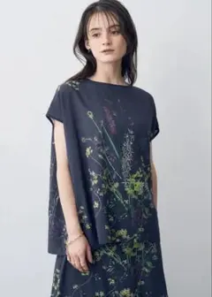 YECCA VECCA ヴァレット TEVAL ボタニカル　ブラウス　ネイビー