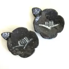 黒椿　椿　つばき　箸置き　2個セット　陶芸　陶器　ハンドメイド　手作り