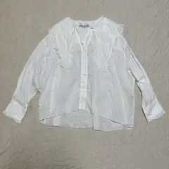 ZARA Mサイズ　長袖ブラウス　デカ襟　フリル襟　白　フォーマル　おしゃれ