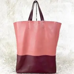 CELINE トートバック ホリゾンタルカバ A4可 バイカラー 本革 ボルドー