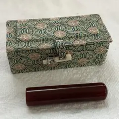 印材　印鑑　赤系天然石　丸型　印箱付き　匿名配送