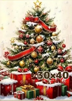 30×40 ダイヤモンドアート キット ラウンド クリスマス ツリー プレゼント