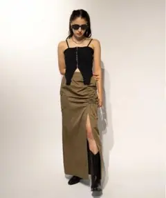 Drawstring military slit skirt