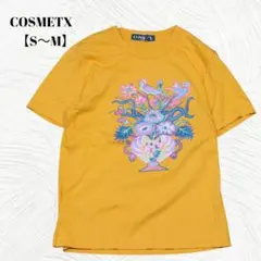 美品✨️COSMETX　コスメティックス【S～M】鳥　花柄　半袖Tシャツ　黄色