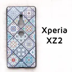 Xperia XZ2 ブルー タイル カバー